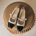Contrast Round Toe Block Heel Mary Jane Shoes - Hovatok