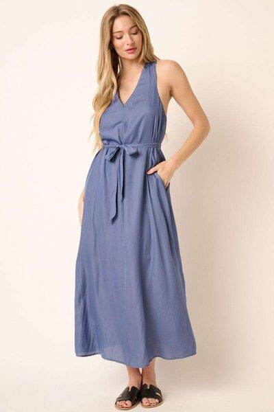 Mittoshop Cross Back Belted V Neck Tank Maxi Dress - Hovatok