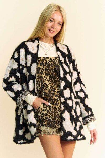 Davi & Dani Leopard Open Front Long Sleeve Cardigan - Hovatok