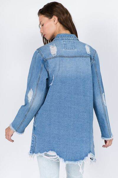 American Bazi Distressed Frayed Hem Denim Jacket - Hovatok