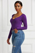Half Zip Scoop Neck Long Sleeve Bodysuit - Hovatok