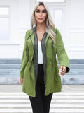 Zip Up Drawstring Hooded Trench Coat - Hovatok