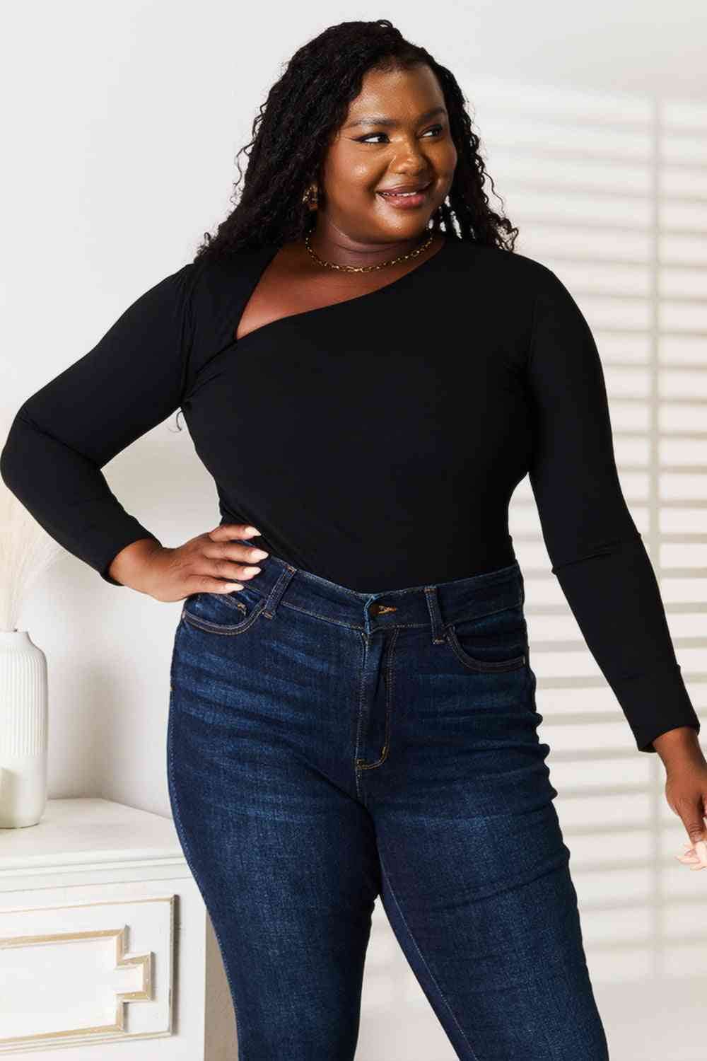 Basic Bae Asymmetrical Neck Long Sleeve Top - Hovatok