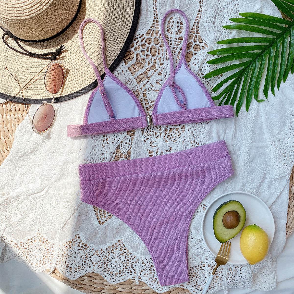 Spaghetti Strap Ribbed Bikini Set - Hovatok