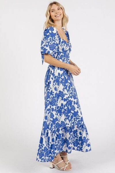 Mittoshop Cutout Back Floral Sweetheart Neck Puff Sleeve Dress - Hovatok