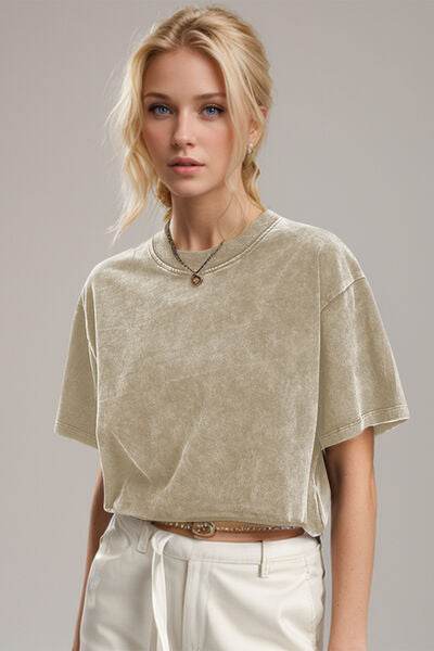 Basic Bae Round Neck Dropped Shoulder Short Sleeve T-Shirt - Hovatok