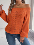 Openwork Off-Shoulder Long Sleeve Sweater - Hovatok