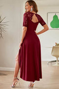 Lace Cutout V-Neck Short Sleeve Dress - Hovatok