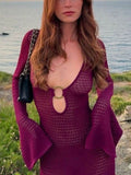 Slit Plunge Flare Sleeve Cover-Up Dress - Hovatok