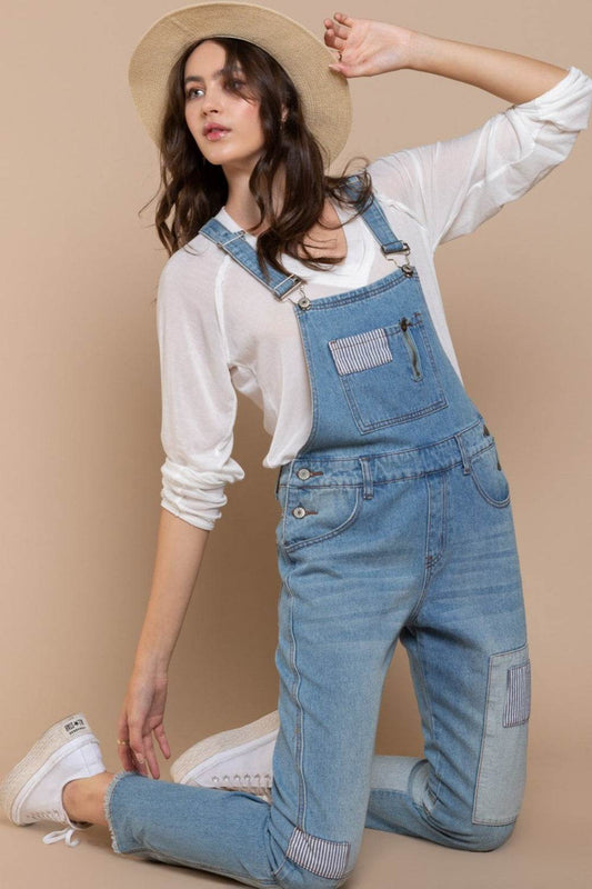 POL Front Chest Zipper Slim Leg Denim Overalls - Hovatok