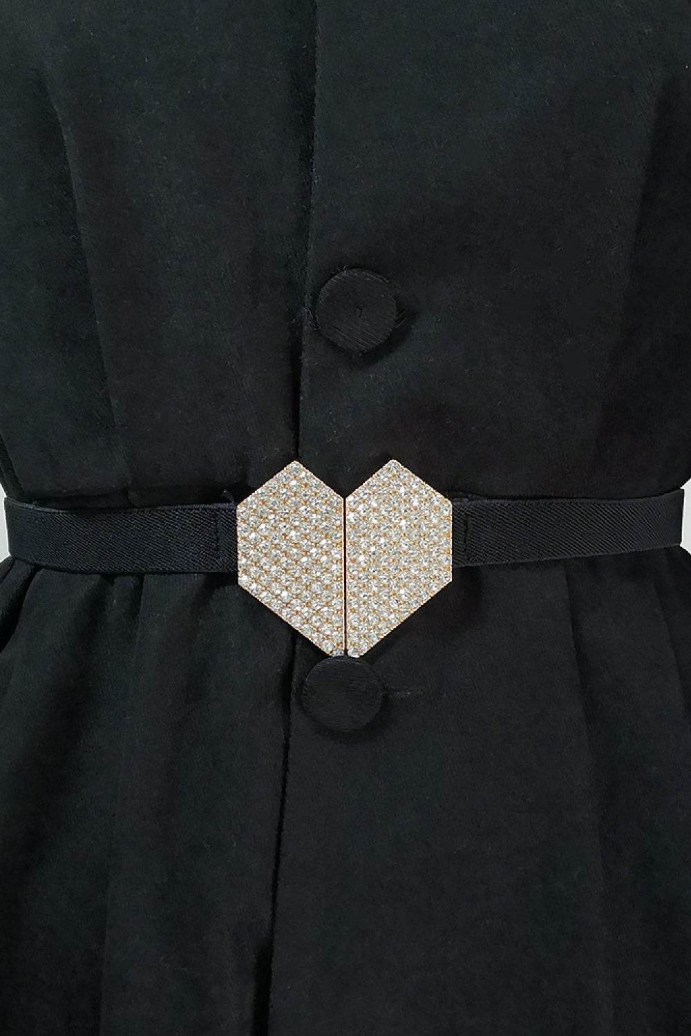Rhinestone Heart Buckle Elastic Belt - Hovatok