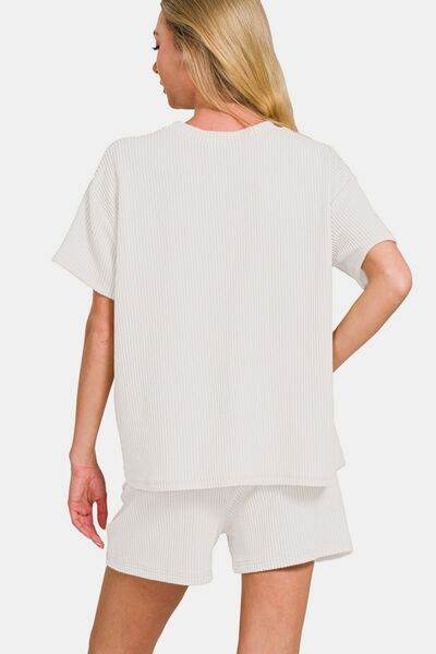 Zenana Rib Short Sleeve T-Shirt and Shorts Set - Hovatok