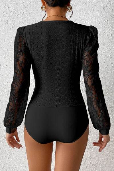 Eyelet Lace Long Sleeve Bodysuit - Hovatok
