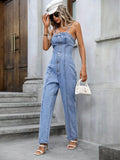 Spaghetti Strap Denim Overalls with Pockets - Hovatok