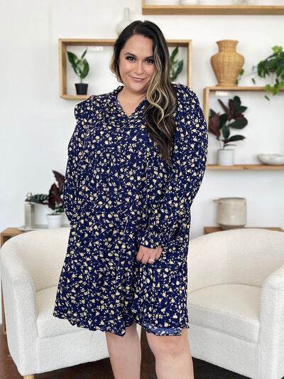 Double Take Full Size Printed Ruffle Hem Long Sleeve Tiered Dress - Hovatok