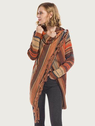 Angel Wings Tassel Striped Open Front Long Sleeve Cardigan - Hovatok