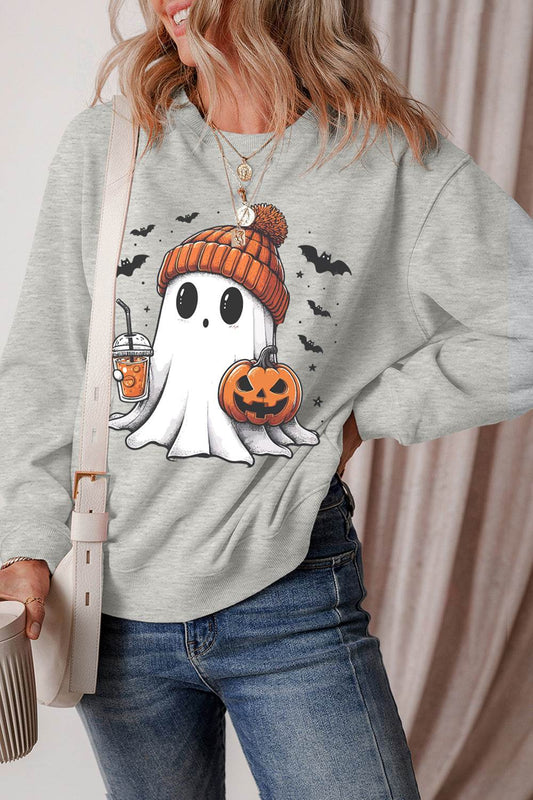 Ghost Round Neck Long Sleeve Sweatshirt - Hovatok