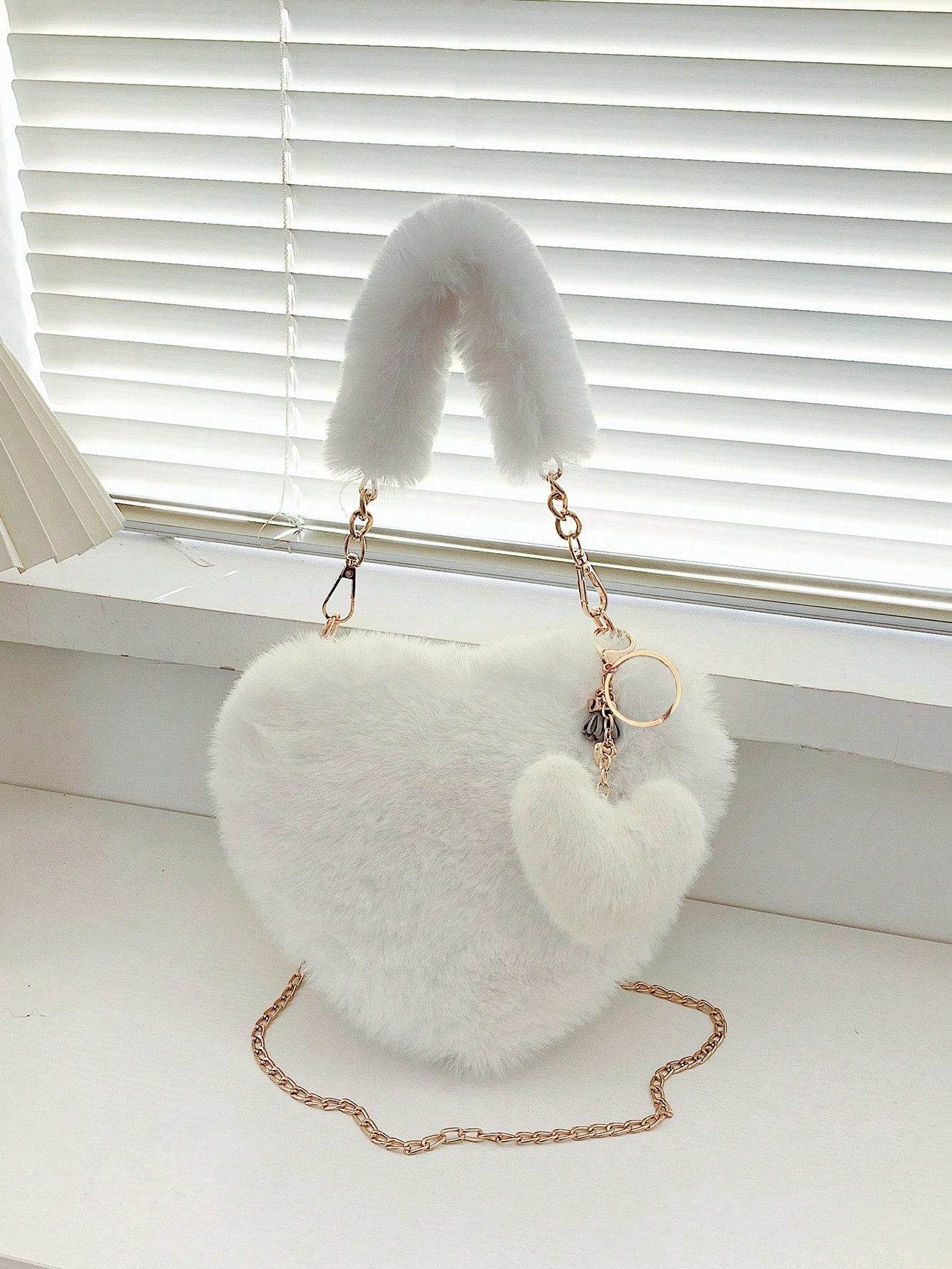 Heart Shape Faux Fur Handbag - Hovatok