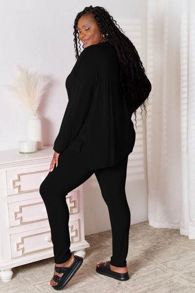 Basic Bae Bamboo Full Size V-Neck Long Sleeve Top and Pants Lounge Set - Hovatok