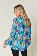 Double Take Full Size Printed Balloon Sleeve Blouse - Hovatok