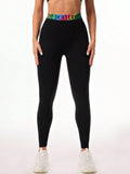 Letter Printed High Waist Active Leggings - Hovatok