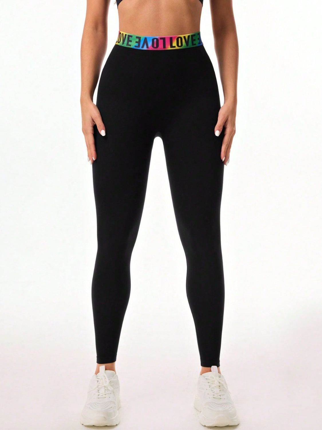 Letter Printed High Waist Active Leggings - Hovatok