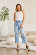 RFM Full Size Tummy Control High Waist Raw Hem Distressed Jeans - Hovatok