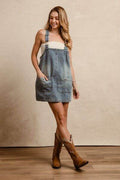 BiBi Washed Adjustable Strap Denim Overall Dress - Hovatok