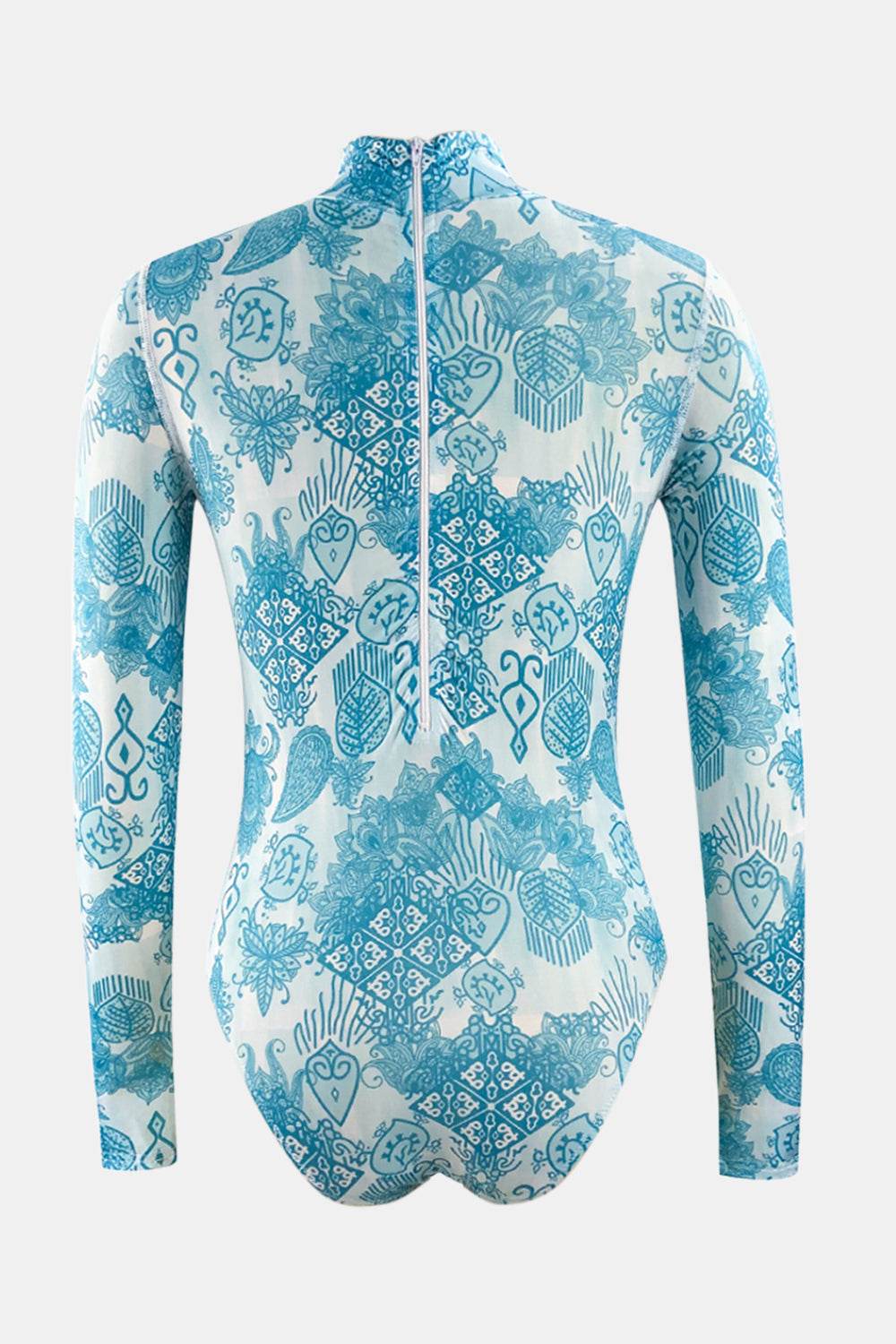 Printed Mock Neck Long Sleeve One-Piece Swimwear - Hovatok