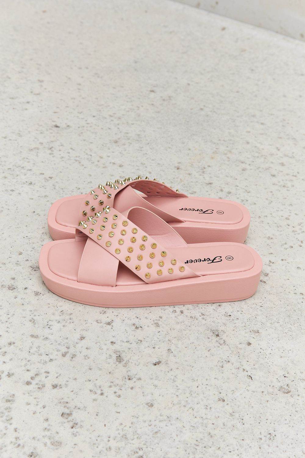 Forever Link Studded Cross Strap Sandals in Blush - Hovatok