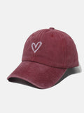 Embroidered Heart Washed Cotton Baseball Cap - Hovatok