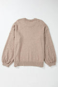 Plus Size Pearl Detail Round Neck Long Sleeve Sweater - Hovatok