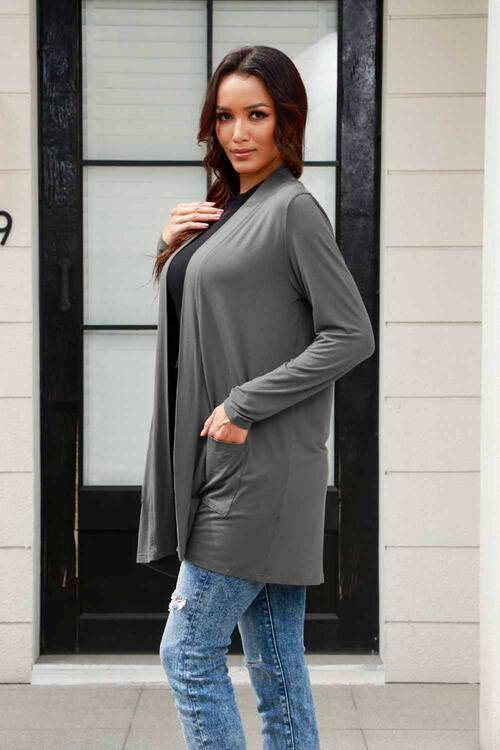 Basic Bae Full Size Open Front Long Sleeve Cardigan with Pockets - Hovatok
