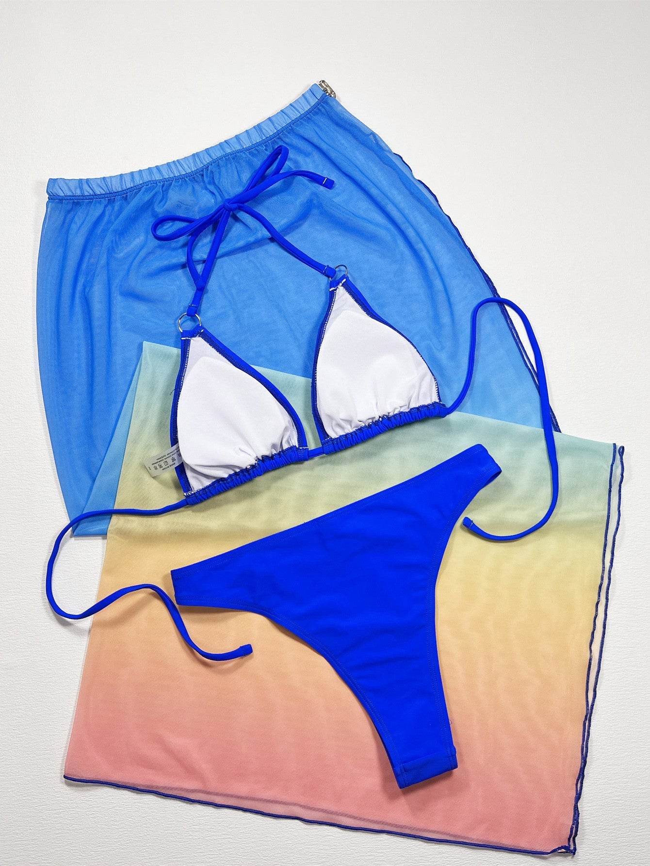 Gradient Halter Neck Three-Piece Swim Set - Hovatok