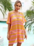 Angel Wings Tassel Openwork Striped V-Neck Cover Up - Hovatok