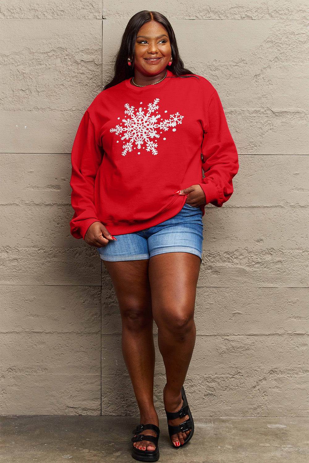 Simply Love Full Size Snowflake Graphic Sweatshirt - Hovatok