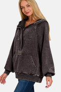 Zenana Acid Wash Fleece Kangaroo Hoodie - Hovatok