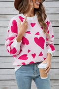 Angel Wings Heart Contrast Round Neck Long Sleeve Sweater - Hovatok