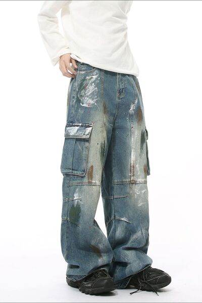 Waste Soil Style Jeans with Cargo Pockets - Hovatok