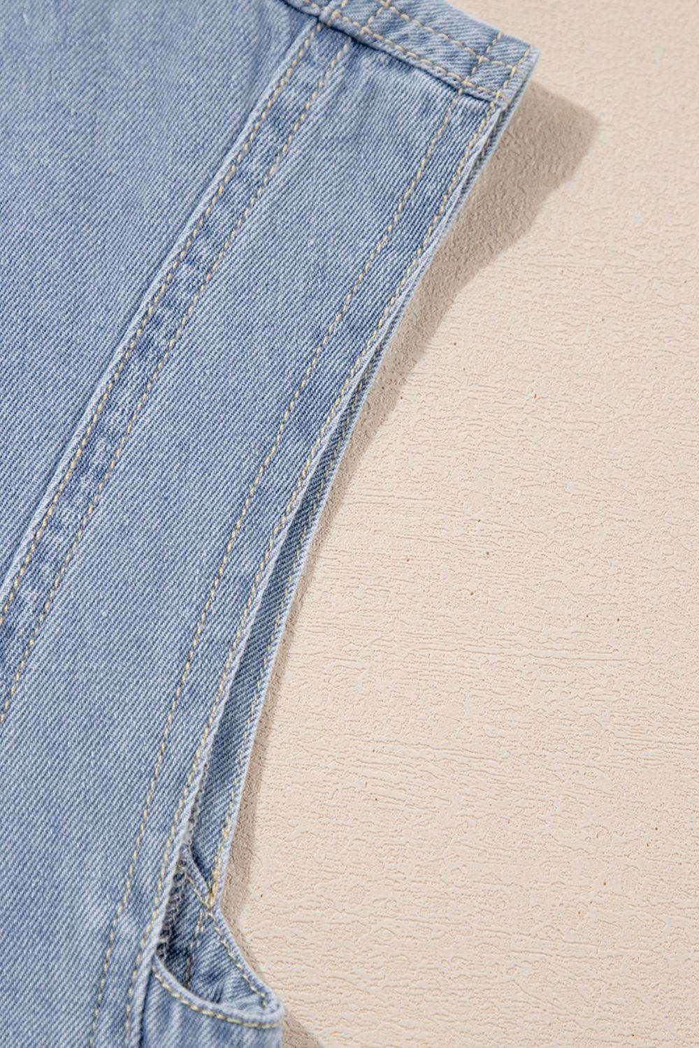 Lapel Neck Cap Sleeve Denim Babydoll Dress - Hovatok