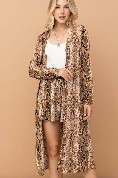 And The Why Snake Print Kimono Open Front Longline Cardigan - Hovatok