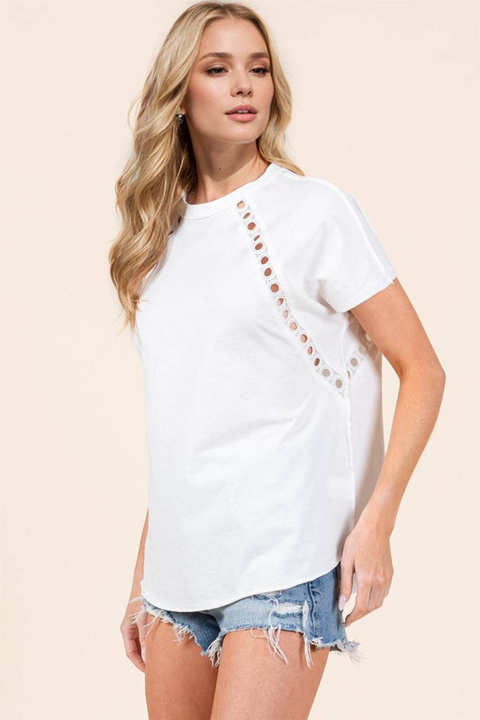 Double Take Full Size Cutout Round Neck Short Sleeve T-Shirt - Hovatok
