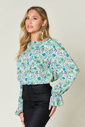 Double Take Full Size Printed Flounce Sleeve Blouse - Hovatok