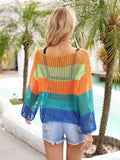 Angel Wings Color Block Openwork Boat Neck Cover Up - Hovatok