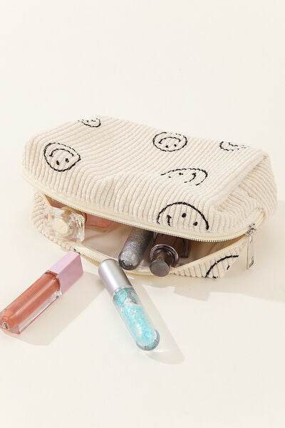 Zenana Smiley Face Corduroy Cosmetic Pouch - Hovatok