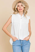 Culture Code Full Size Frill Edge Smocked Sleeveless Top - Hovatok
