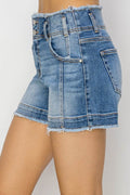 RISEN High Rise Seam Detailed Raw Edge Denim Shorts - Hovatok