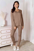 Basic Bae Full Size V-Neck Soft Rayon Long Sleeve Top and Pants Lounge Set - Hovatok