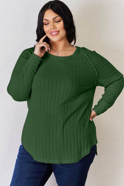Basic Bae Full Size Ribbed Round Neck Slit T-Shirt - Hovatok