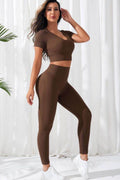 V-Neck Crop Top and High Waistband Long Active Pants - Hovatok